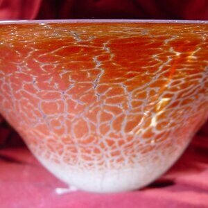 GN Murano Large 14" Red Glass Basket Bowl Wow! etched maker "GN" 14"x8"